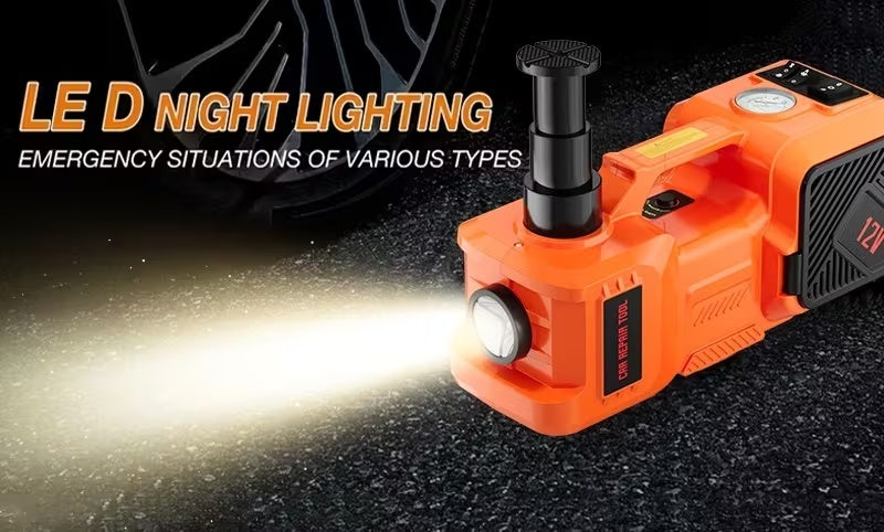 5 Ton Electric Hydraulic Car Jack Kit | 12V DC, 3-in-1 with Tire Inflator Pump, LED Flashlight, and Electric Impact Wrench, Alloy Steel, Ideal for Car, SUV, MPV, Truck Tire Change and Emergency Repair