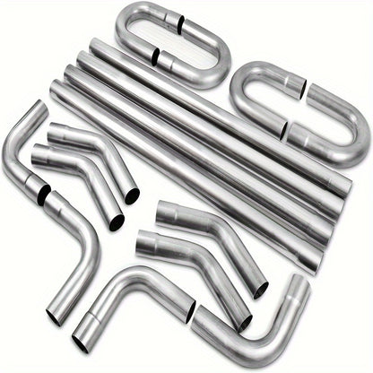 2.5 Inch Exhaust Pipe Kit Mandrel Bend - 8pcs Universal Mild Steel 16 Gauge Tubing with 90° 45° U-Bend & Straight Pipes for Custom Exhaust Fabrication