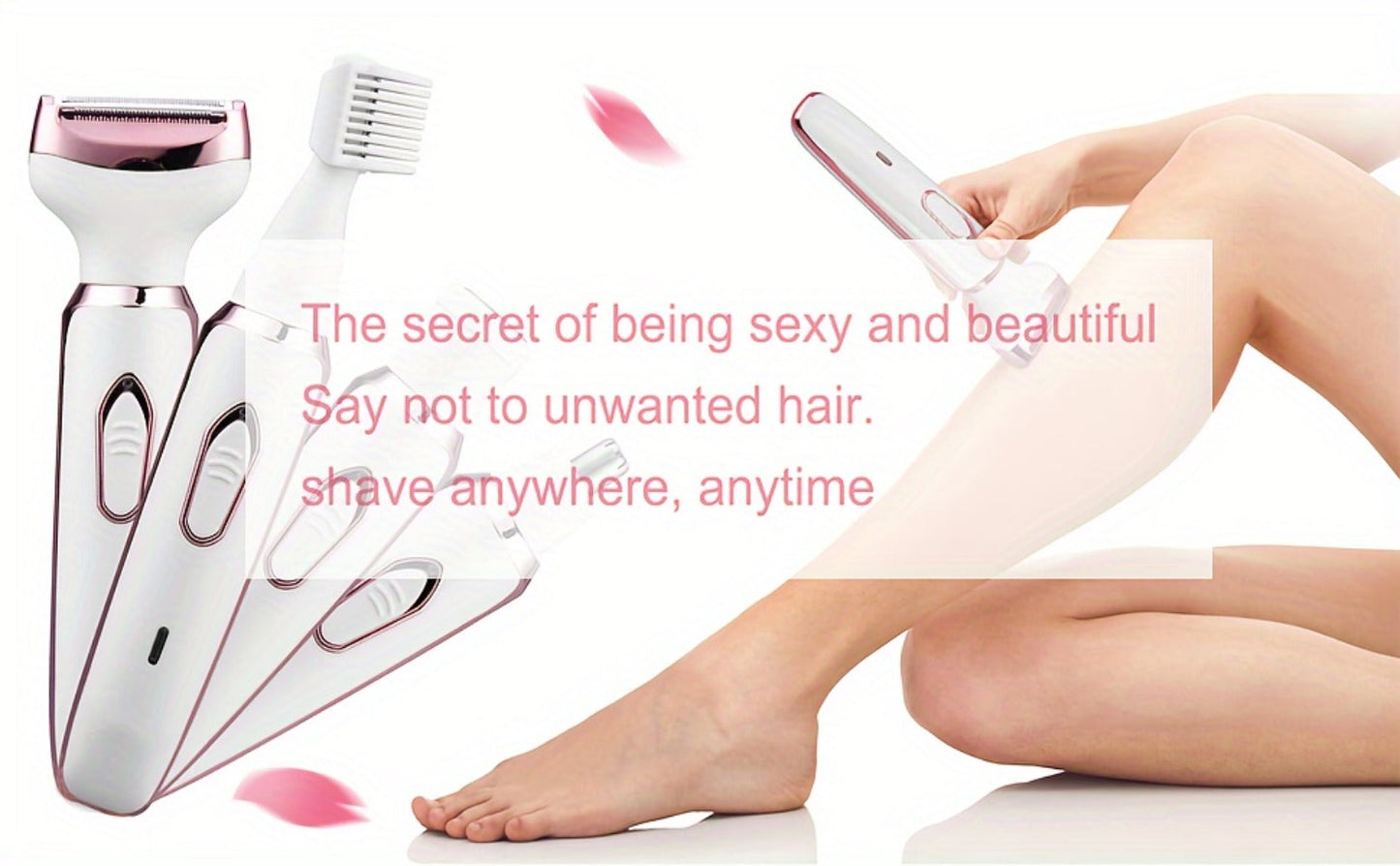 4-in-1 Electric Hair Remover for Women USB Rechargeable Shaver Trimmer – Eyebrow Nose Face Leg Bikini Line Underarm Peach Fuzz Removal Stainless Steel Blades Portable Travel Gift