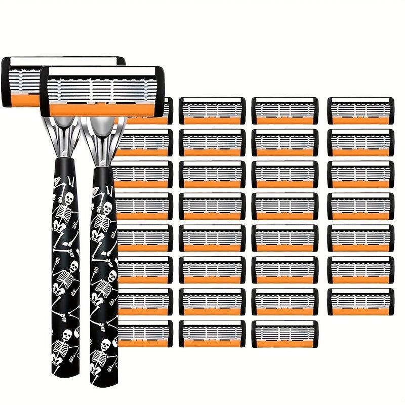 Safety Razor for Men 7-Layer Progressive Blades — Non-Slip Stainless Steel Handle Classic Double Edge Razor for Beard & Mustache Grooming, 1 or 2 Handle + 15–36 Blade Pack Options