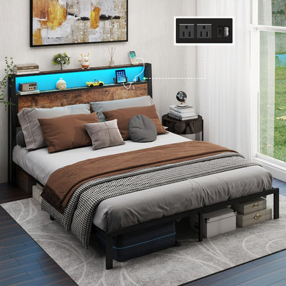 Bed Frame, LED with Storage Headboard Charging Station 12 Color Lights Under Bed Storage shown in the main product view
