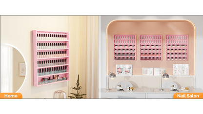 Nail Polish Rack Wall Mount Organizer 6-Tier & 10-Tier with Acrylic Baffle – Salon Display Shelf for Nail Polish Storage, Home Nail Studio & Spa, Black White Pink