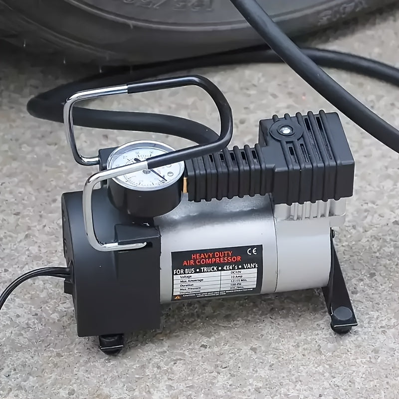 Vehicle Air Compressor with Pressure Gauge, Suitable for Single Cylinder 150 PSI 12V DC Portable Tire Inflator for Cars, Trucks, Buses, Bicycles, And Other Vehicles, Without Battery