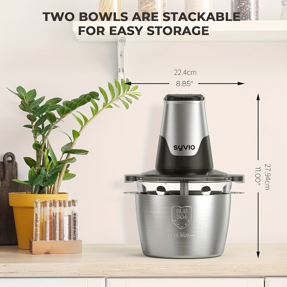 Mini Food Processor 450W with 2 Bowls – Electric Food Chopper, 4 Bi-Level Blades, Meat Grinder for Baby Food, Meat, Onion & Vegetables, 2 Speed