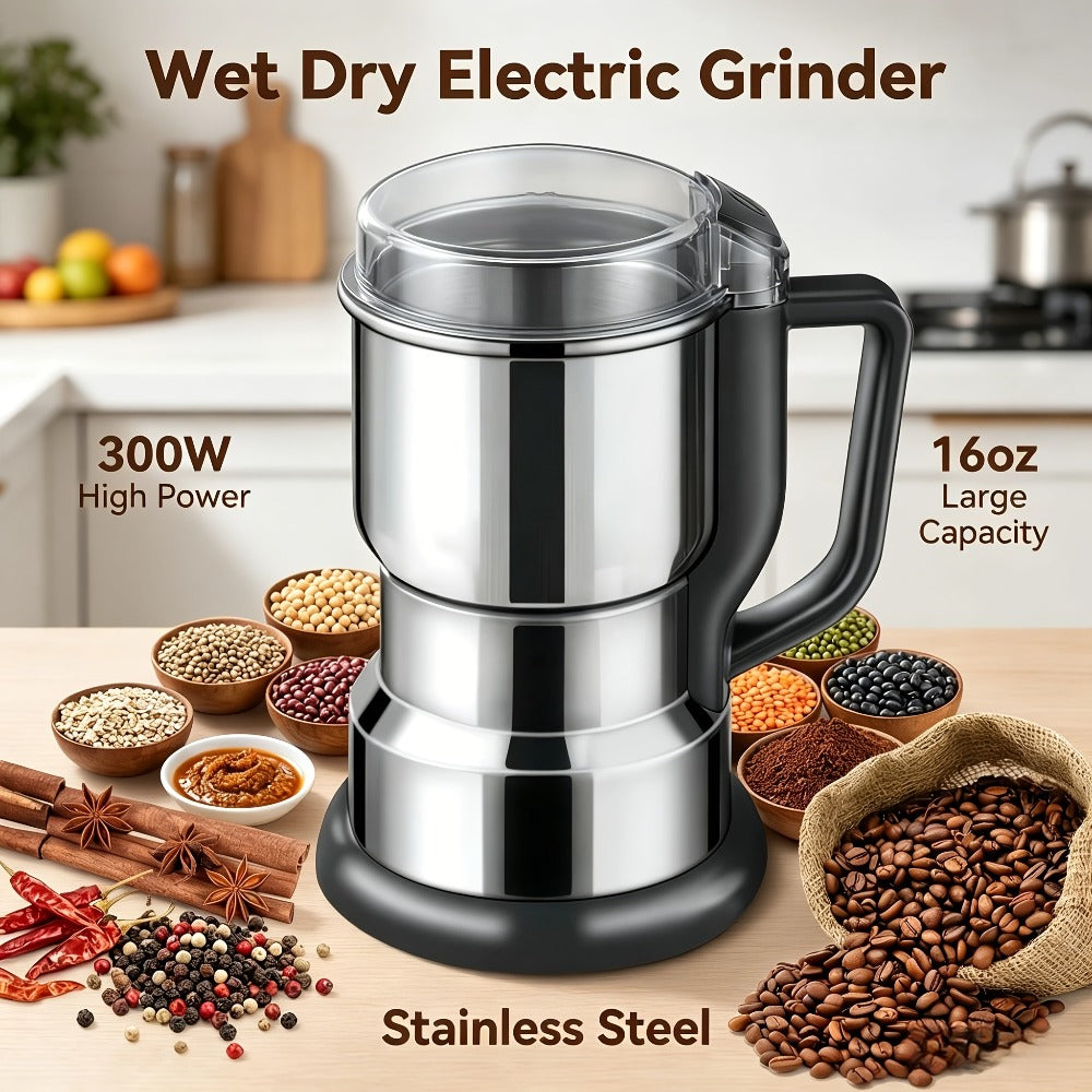 Electric Coffee Grinder 300W 25000RPM – 8-Blade Stainless Steel Spice & Grain Mill for Coffee Beans, Nuts, Spices | Home, Cafe & Camping