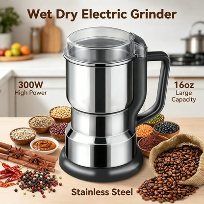 Electric Coffee Grinder 300W 25000RPM – 8-Blade Stainless Steel Spice & Grain Mill for Coffee Beans, Nuts, Spices | Home, Cafe & Camping