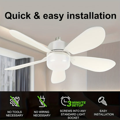Ceiling Fan with Light and Remote Control | 5-Blade 20 Inch 3-Speed 3-Color Dimmable LED Fan Light | Timing Mute E26/E27 Screw-In Easy Install for Kitchen Living Room Bedroom