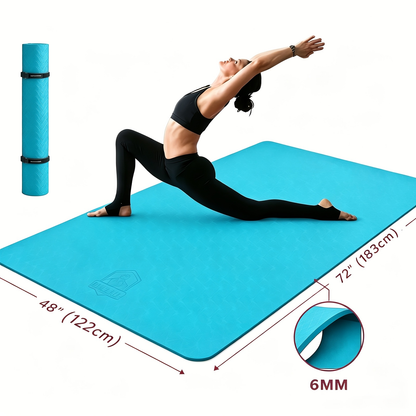 Extra Large Yoga Mat 6mm Thick – Non-Slip TPE Dual-Side Exercise Mat with Carry Bag for Yoga, Pilates, Stretching & Home Workouts – Multiple Sizes & Colors