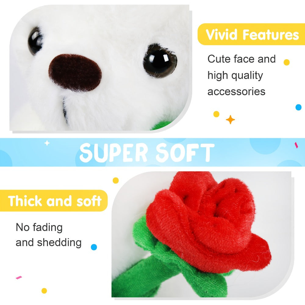 Rose Bear Plush with LED Light Glowing White Bear with Flowers Romantic Stuffed Animal Gift for Her Women Girls Girlfriend Mom Valentine's Day Mother's Day Birthday Anniversary