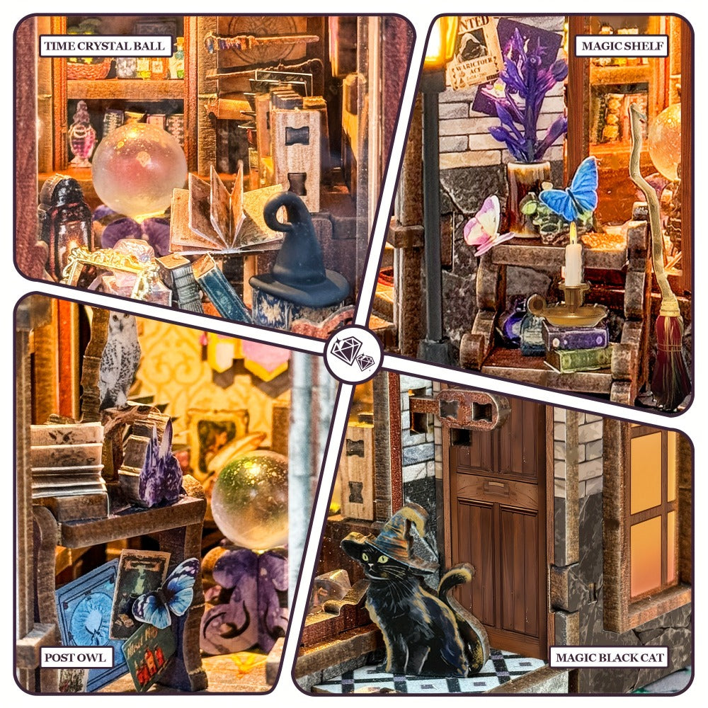 DIY Wood Miniature Bookhouse Model Kit SQ-71 Time Magic Club with Mechanical Link System – Adult Collector Dollhouse Display Piece, Unique Christmas Thanksgiving Birthday Gift for Women Teens Craft Lovers 14+