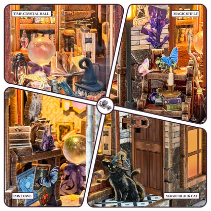DIY Wood Miniature Bookhouse Model Kit SQ-71 Time Magic Club with Mechanical Link System – Adult Collector Dollhouse Display Piece, Unique Christmas Thanksgiving Birthday Gift for Women Teens Craft Lovers 14+