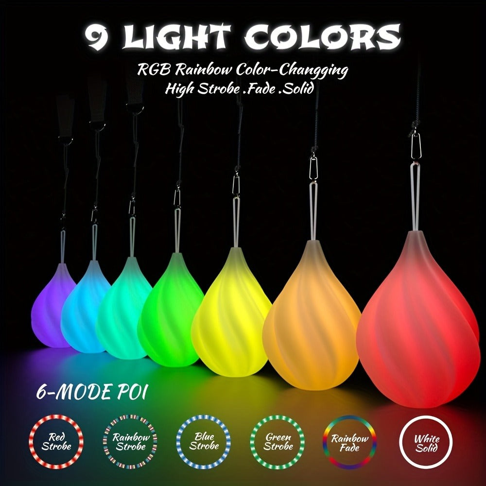Glow Poi Balls LED Spinning Set 1 Pair – Rainbow Fade & Strobe Light Up Poi for Beginners & Professionals Flow Arts Dance Rave Festival Performance Toy Gift