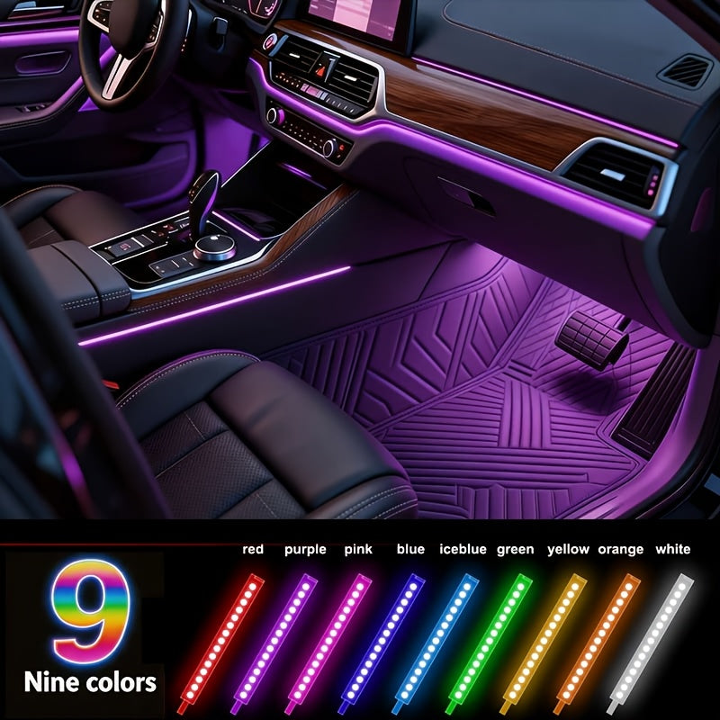 RGB Car Interior Bluetooth USB Light Strip with Wireless Remote And APP Control, 4pcs Dashboard Foot Mood Light Kit, Music Mode, Suitable for Vehicle Interior, SUV, Truck