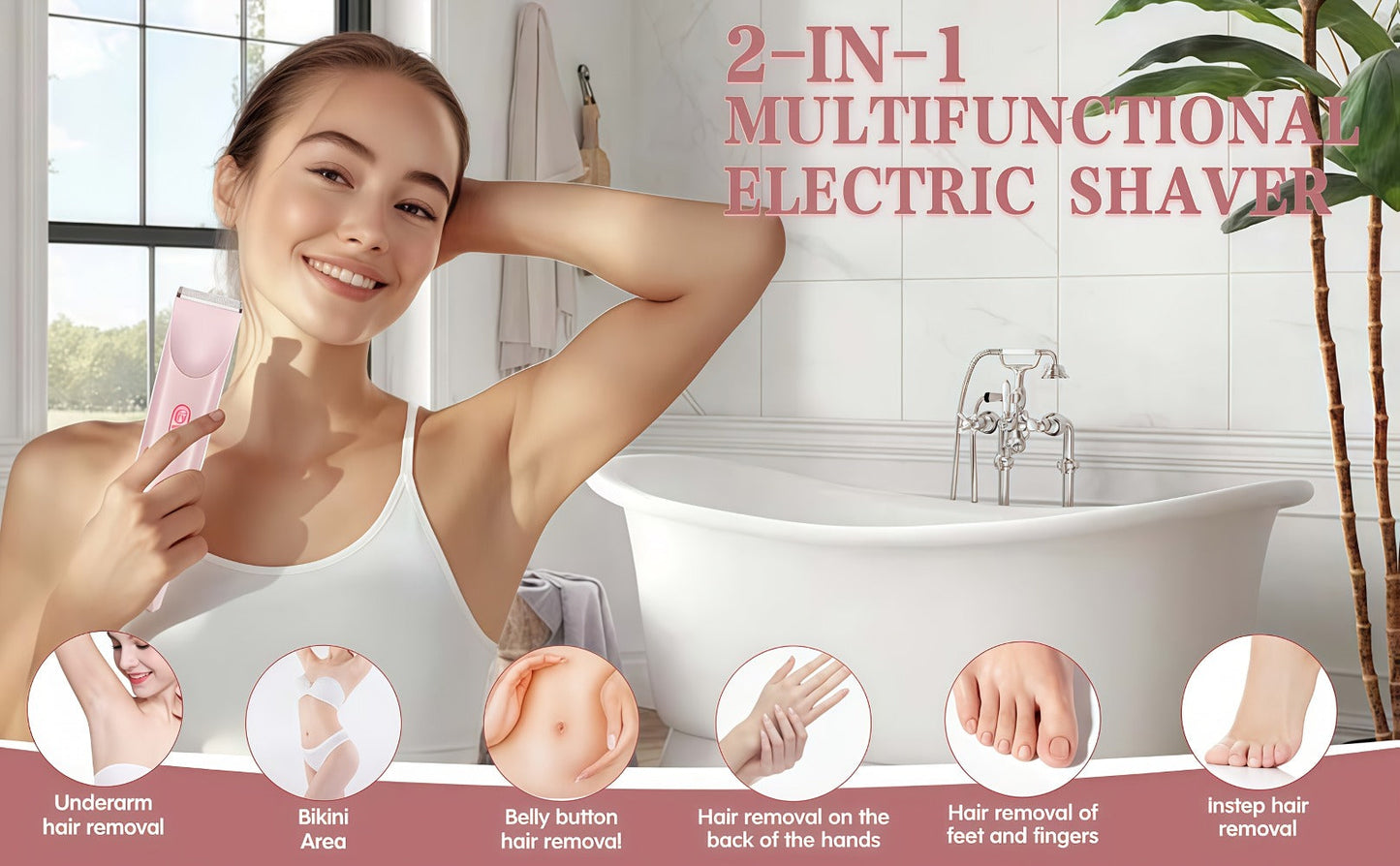 Electric Hair Trimmer for Women Dual Head IPX7 Waterproof USB Rechargeable Painless Bikini Trimmer Face Body Shaver Arms Legs Underarm Bikini Line Sensitive Skin Pink Special Edition Gift Set