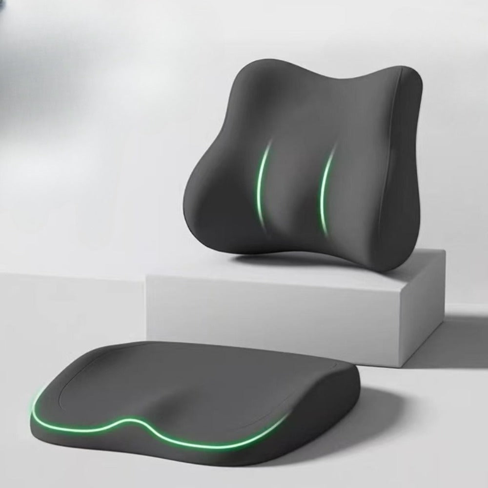 Car Seat Cushion Set 2-Piece – Memory Foam Elevated Driving Cushion with Lumbar Support & Neck Pillow, Height Booster for Car & Home Chair, 3 Colors