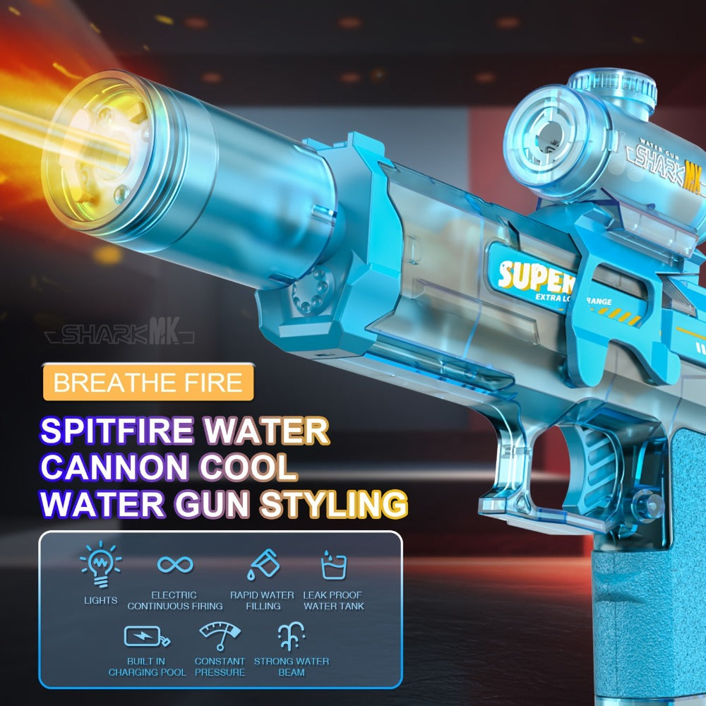 Automatic Electric Water Gun Large Capacity for Kids & Adults – High-Power Squirt Blaster for Pool Beach Lawn Backyard Summer Water Battle, Birthday Party Gift for Boys Girls Ages 6+ (Blue & Red)