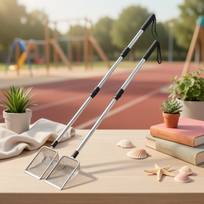 Beach Sand Sifter Scoop Telescopic Handle – Stainless Steel Retractable 3-Section Scoop for Treasure Hunting Shell Collecting Beach Combing Cat Litter Cleaning, 1pc or 2pcs