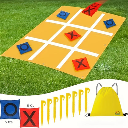 Giant Tic Tac Toe Bean Bag Toss Game Set Outdoor Lawn Game with 4.92ft Cloth 10 Bean Bags Ground Nails Storage Bag for Family Kids Adults Camping Backyard Party Christmas Thanksgiving Gift