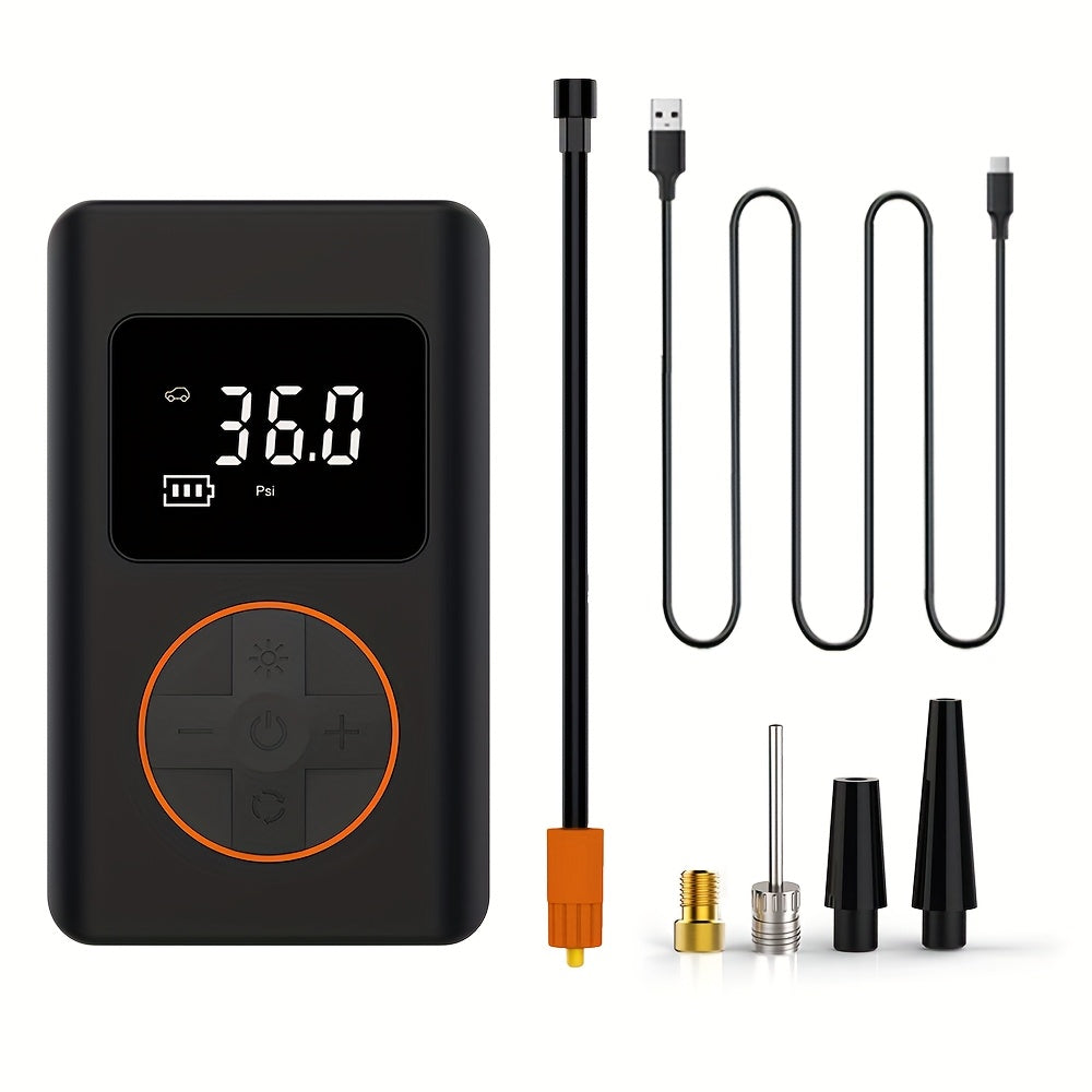 Portable Air Compressor for Tire Inflation Featuring an Automatic Shut-Off, Capable of 150PSI. This Car Tire Pump Comes with a Digital Pressure Gauge And LED Light, Powered by a Rechargeable Lithium Battery, And Is Ideal for Car Tires, Motorcycles