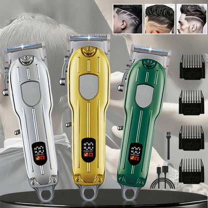 Hair Clipper Set for Men - Professional Cordless Rechargeable Hair Trimmer with LCD Display, Metal Body, Home Haircut Kit, 1 or 2 Piece Set, Father's Day & Birthday Gift for Men