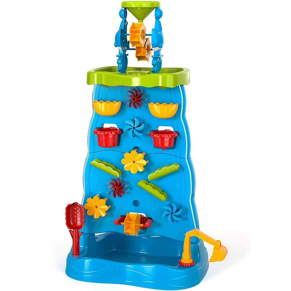 Water Play Table for Kids Double-Sided Waterfall & Beach Sand Zone – Outdoor Sensory Activity Toy for Toddlers Ages 3+, Beach Tools Included, Backyard Summer STEM Gift for Boys & Girls