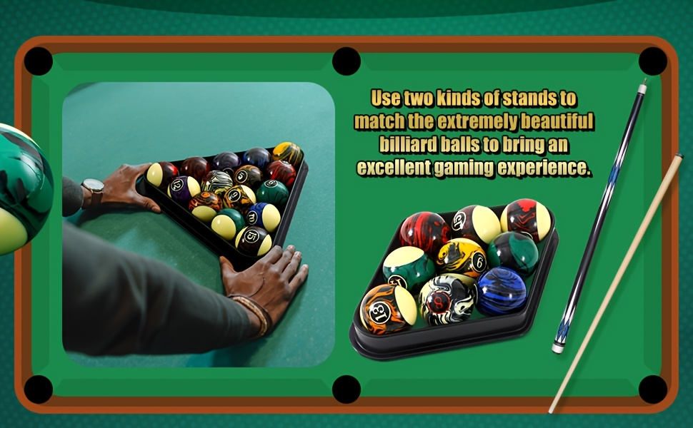 Pool Balls Billiard Set 20 Piece Complete Kit with 16 Fancy Billiard Balls 2 Diamond Pool Cue Sticks and 2 Ball Racks Full Billiard Table Accessories for Adults Men Home Office Bar Entertainment