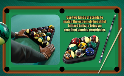 Pool Balls Billiard Set 20 Piece Complete Kit with 16 Fancy Billiard Balls 2 Diamond Pool Cue Sticks and 2 Ball Racks Full Billiard Table Accessories for Adults Men Home Office Bar Entertainment
