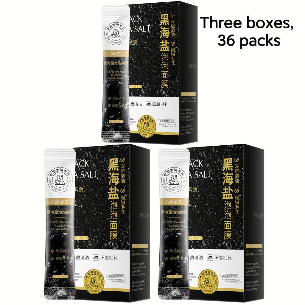 Black Sea Salt Bubble Mask with Nicotinamide, Moisturizing Foam Mud Mask Alcohol-Free for All Skin Types, Unisex Deep Cleansing Pore Purifying Face Mask – Individual Portable Packs for Travel (12/24/36 Pack)