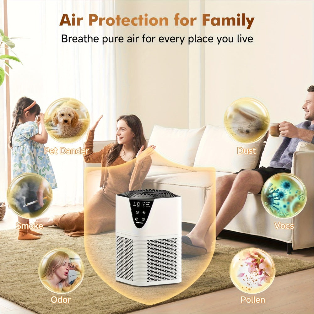 H13 True HEPA Air Purifier for Home – Covers 1250 Sq Ft, LCD PM2.5 Monitor, 360° Vortex Intake, 25dB Quiet, 3-Stage Filtration, Removes Smoke, Pet Dander & Pollen, Aromatherapy Diffuser, 3 Timer Settings