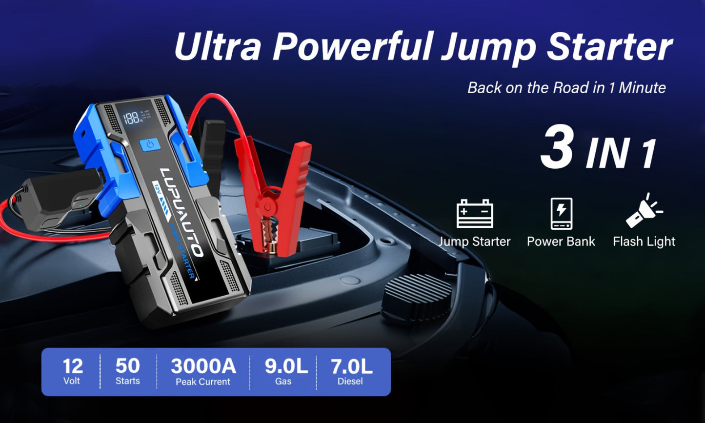 5000A Portable Jump Starter for Gas up to 9.0L Diesel up to 7.0L - Compact Car Battery Booster Pack with Digital Display LED Emergency Light