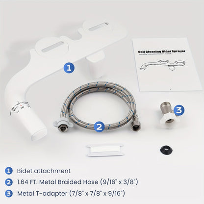 Ultra-Slim Non-Electric Bidet Attachment for Toilet, Self-Cleaning Dual Retractable Nozzles, Adjustable Water Pressure, Fresh Water Sprayer, US Standard, Easy Install