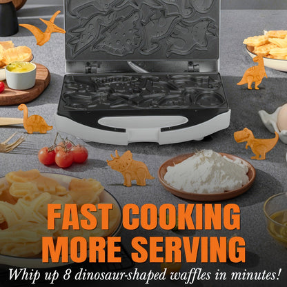 Dinosaur Waffle Maker Electric – 8 Dino Shapes Non-Stick Pancake Maker for Kids | Also Available in Car & Monster Designs