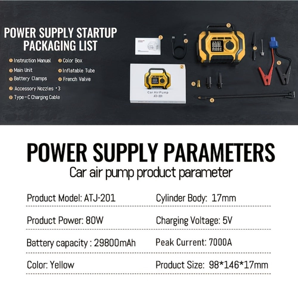 7000A Jump Starter with Air Compressor & Tire Inflator, 8-in-1 Portable Car Battery Booster for 9L Gas 8.5L Diesel, 150PSI Auto-Stop, Power Bank, LED Emergency Light, 12V Cars Trucks SUVs Motorcycles