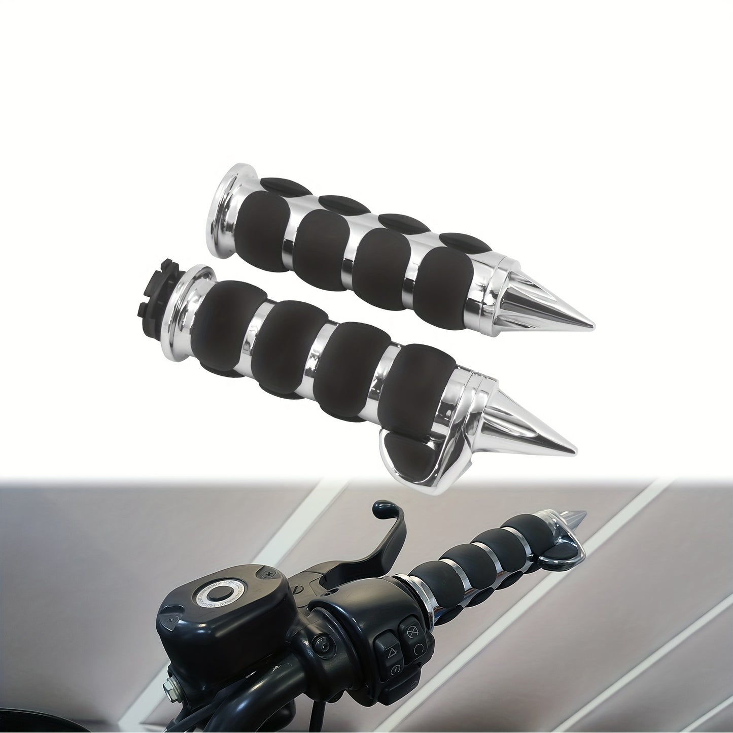 Harley Davidson Handlebar Grips 1-Inch Chrome Rubber Spike Non-Slip, CNC Aluminum & PVC Gel Rubber, Fits Sportster Dyna Touring VRSC XL XR FL 1995-2017, Motorcycle Hand Grips Pair, Black