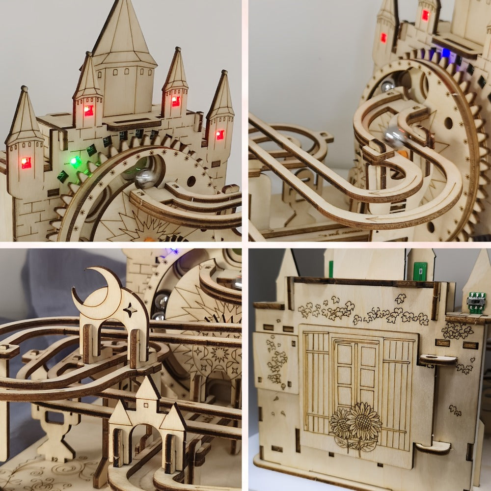 Electric Marble Run Set 3D Handmade Logic Building Construction Puzzle – Educational STEM Toy for Kids Teens Adults, Logical Thinking Engineering Activity, Birthday Christmas Holiday Gift