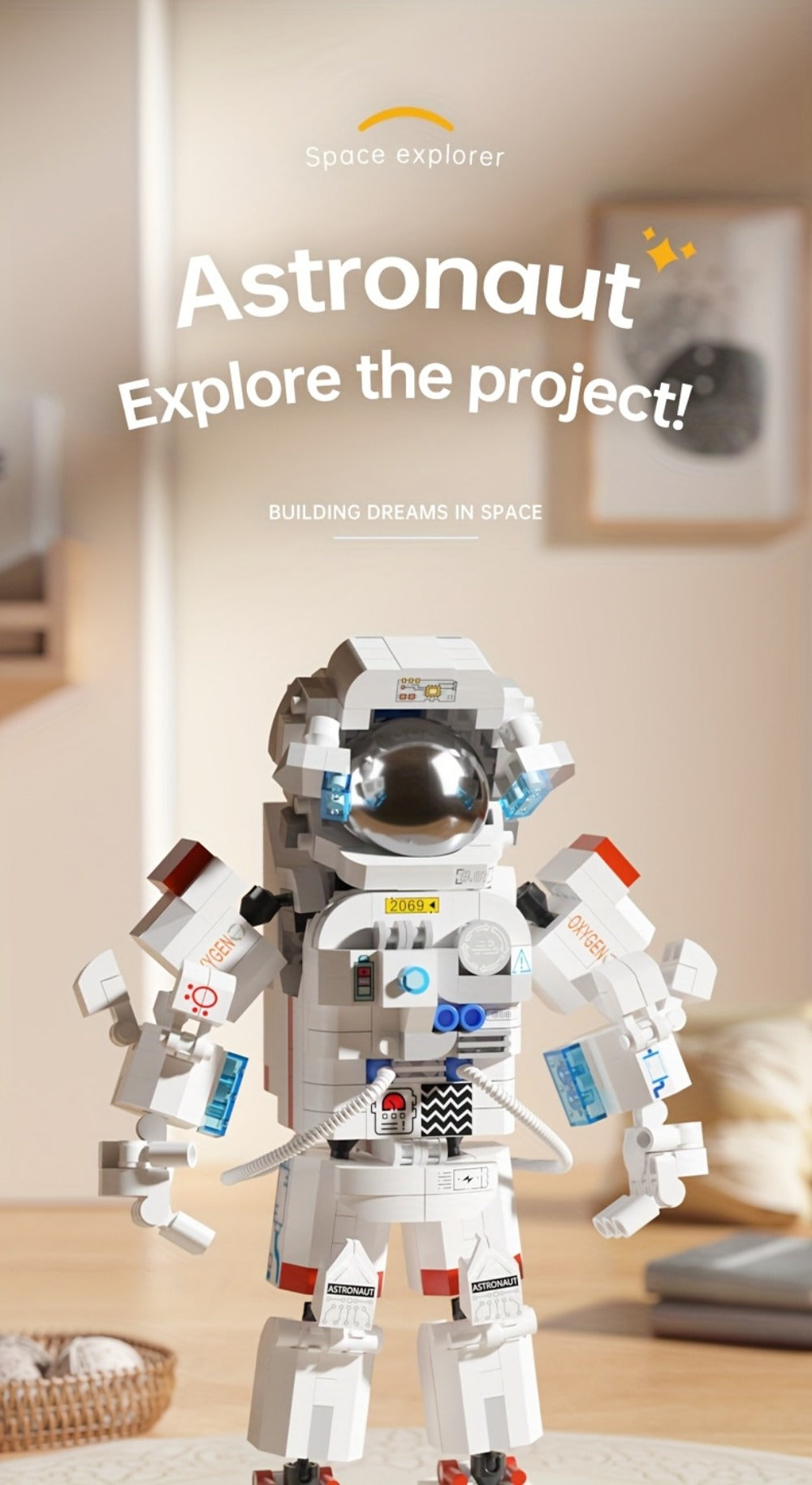 Astronaut Space Building Blocks 623 Piece Micro Particle DIY Kit – Space-Themed Mini Bricks ABS Assembly Desk Decor Stress Relief Gift for Boys Girls Teens Adults Birthday Easter Christmas