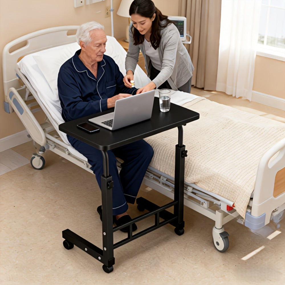 Overbed Table Adjustable Height – Hospital-Grade Nursing Bedside Table with Independent Storage Compartments for Elderly & Patient Care | Portable Auxiliary Tray Table, 8 Colors