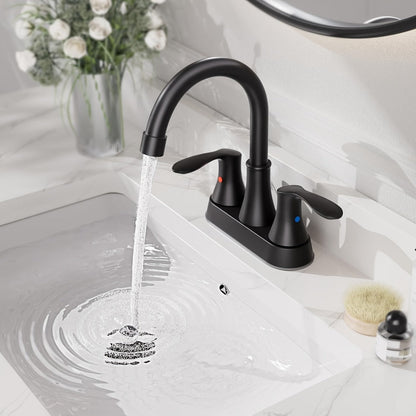 Centerset Bathroom Faucet 2 Handle 4 Inch - Lead-Free Dual Handle Vanity Sink Faucet with Pop-Up Drain & Supply Lines, Brushed Nickel, Matte Black, Oil Rubbed Bronze, Brushed Gold, 2-3 Hole RV Compatible