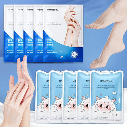 Moisturizing Foot Mask Socks with Goat Milk, Niacinamide & Ceramides — Exfoliating Cracked Heel Treatment, Hyaluronic Acid & Allantoin for Soft Smooth Feet, Hand & Foot Mask Set 10 Pairs