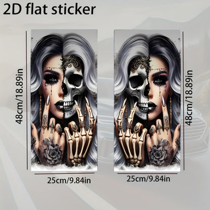 Car Door B-Pillar Vinyl Decal Stickers 2pcs Skull & Girls Design | Waterproof Scratch-Resistant Self-Adhesive Glossy Exterior Decor | Durable Car Body Stickers for SUV Truck Auto Styling