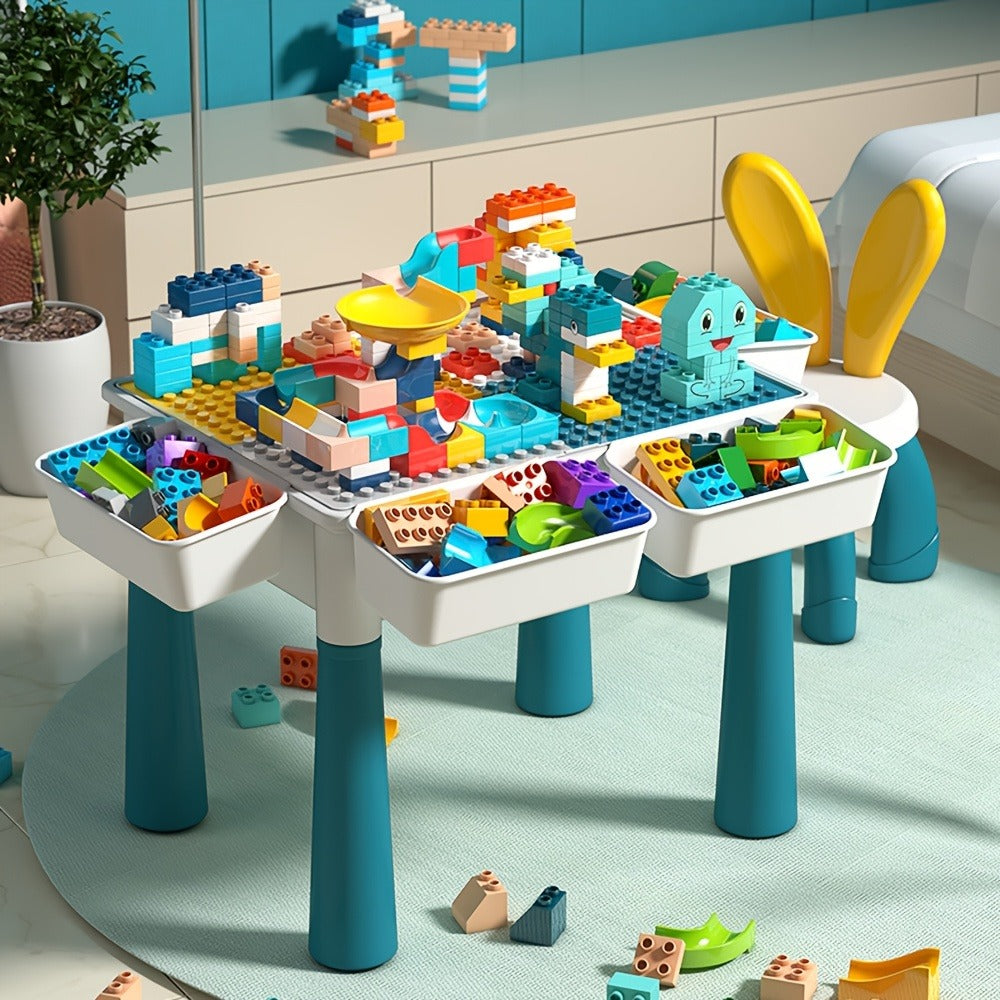 Kids Building Block Table & Chair Set with Storage Boxes – 16.5" x 12.6" All-in-One ABS Brick Play Activity Station for Toddlers Boys & Girls, Best Birthday Christmas Holiday Gift Ages 3+