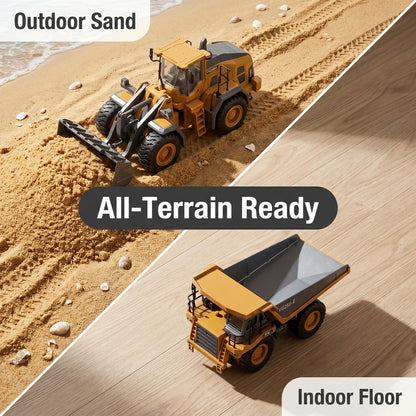RC Construction Vehicle Set 2/3/4pcs – 2.4GHz 11-Channel Remote Control Excavator Dump Truck Bulldozer Alloy Engineering Toy for Boys Kids Ages 6+, Best Birthday Christmas Gift