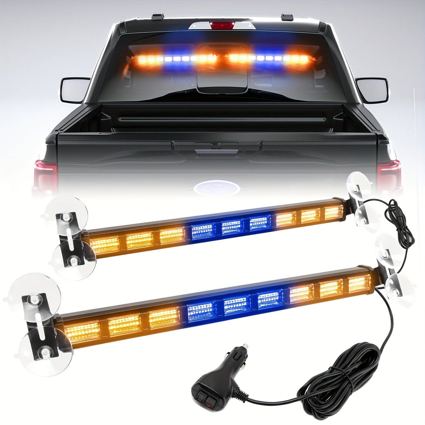 Upgrade Switchable 4 Colors Light Bar with 27 Flashing Patterns Advisor Light Bar 162 Leds Windshield 2in 1 Visor Lights with Take Down with The Dual Switch Car Plug for Trucks Construction Vehicles 12-24V