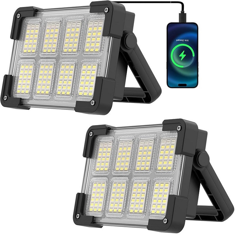 1 Pack/ 2 Pack Solar Work Light, 144 LED Portable Floodlight, 4 Modes, Multi-Color, IP44 Waterproof For Camping Fishing Car Repair Construction 6000mA