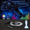 RGB Car Interior LED Light Kit, USB Powered with App & Remote Dual Control, Music Sync Fiber Optic Strip Lights for Dashboard & Door, Battery-Free Ambient Atmosphere Christmas Decorative Lighting, Easy Installation, DIY Car Mod