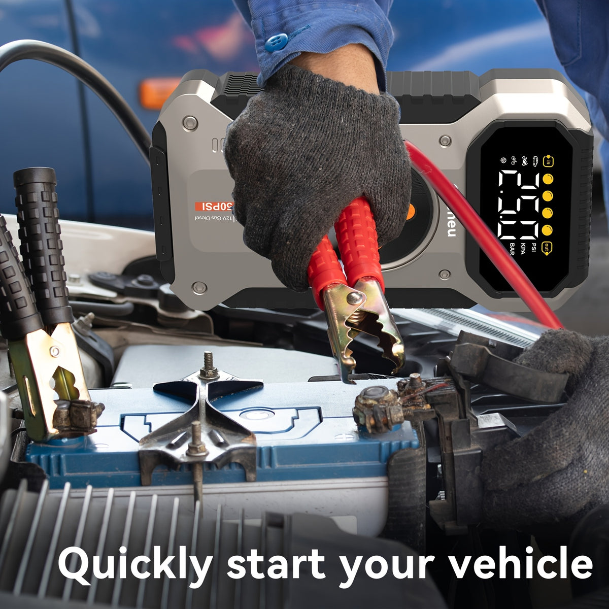 12000mAh Jump Starter for Car, Jump Starter with Air Compressor, Battery Jump Starter Portable5000A Peak 150PSl Digital Tire Inflator, Car Battery Charger Portable for 12V (8.5LGas/1.85gal Diesel) USB Input/output, LED Emergency, Car Accessories