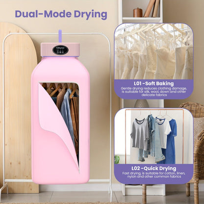 Portable Clothes Dryer with LED UV Light Foldable Compact Quiet Fast Drying Machine with Timer Easy Setup for Apartments Travel RV Small Spaces Pink Khaki Purple