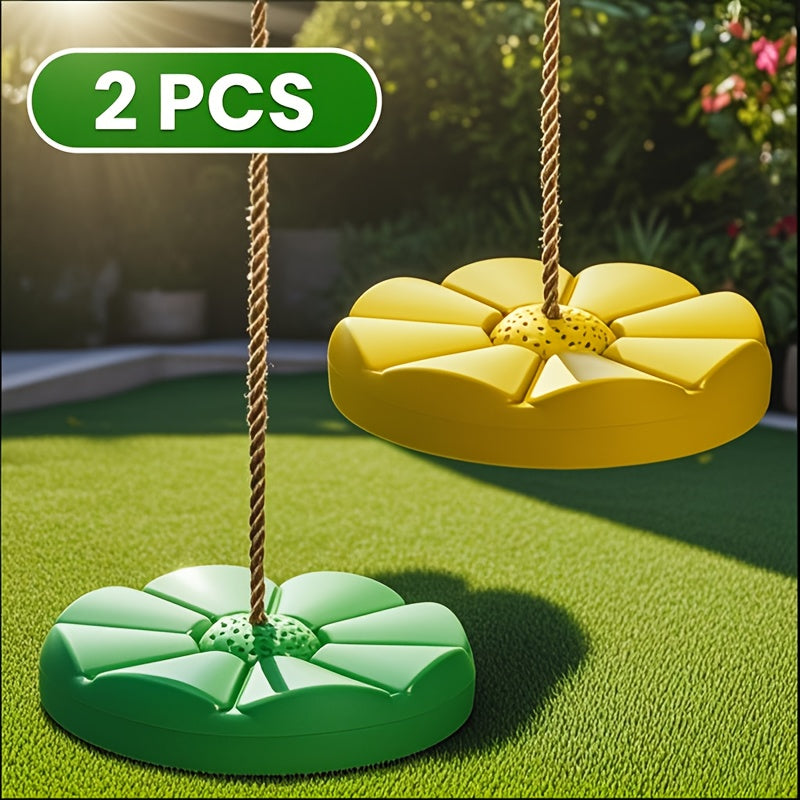 Petal Shaped Outdoor Swing for Kids – Single Person Thickened Fun Swing, 11.8" Diameter, 78.7" Rope, Adjustable Backyard Playground Swing for Boys and Girls | Green, Red, Yellow