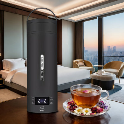 Travel Electric Kettle Mini Portable – Small Water Boiler with 4 Temperature Settings, 304 Stainless Steel, Auto Shut-Off & Boil-Dry Protection, BPA-Free Compact Tea Coffee Kettle with Leather Sleeve – Pink, Black, White