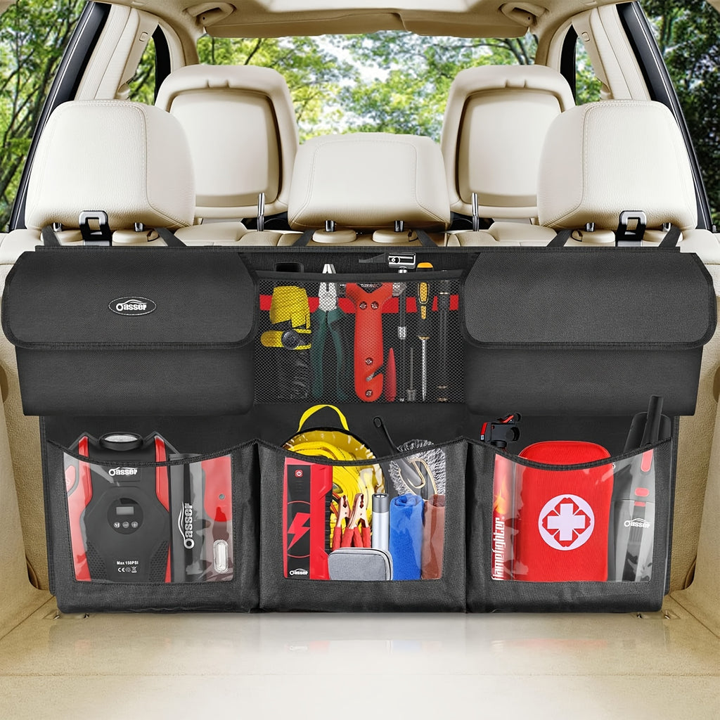 Rear Seat Trunk Organizer Suspended Car Organizer Trunk Foldable Cargo Storage with 6 Large Pockets 3 Adjustable Shoulder Straps 40x19 Inches